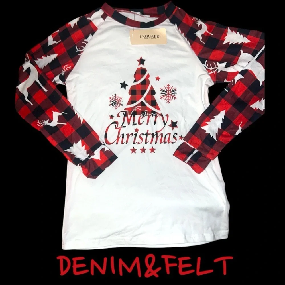 NEW Ekouaer Christmas Pajama Set Red Black‎ Buffalo Plaid Reindeer Kids